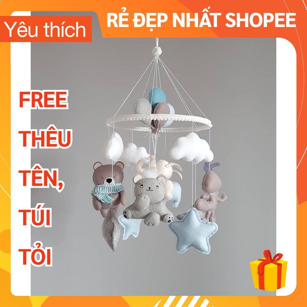 Đồ chơi treo nôi cũi handmade Coco Kids ảnh thật, tự xoay phát nhạc THỎ BÓNG BAY 6