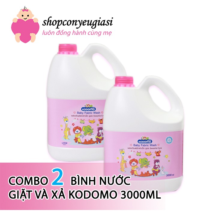 Combo 2 Bình Nước Giặt và Xả Kodomo 3000ml - Hồng - Thái Lan