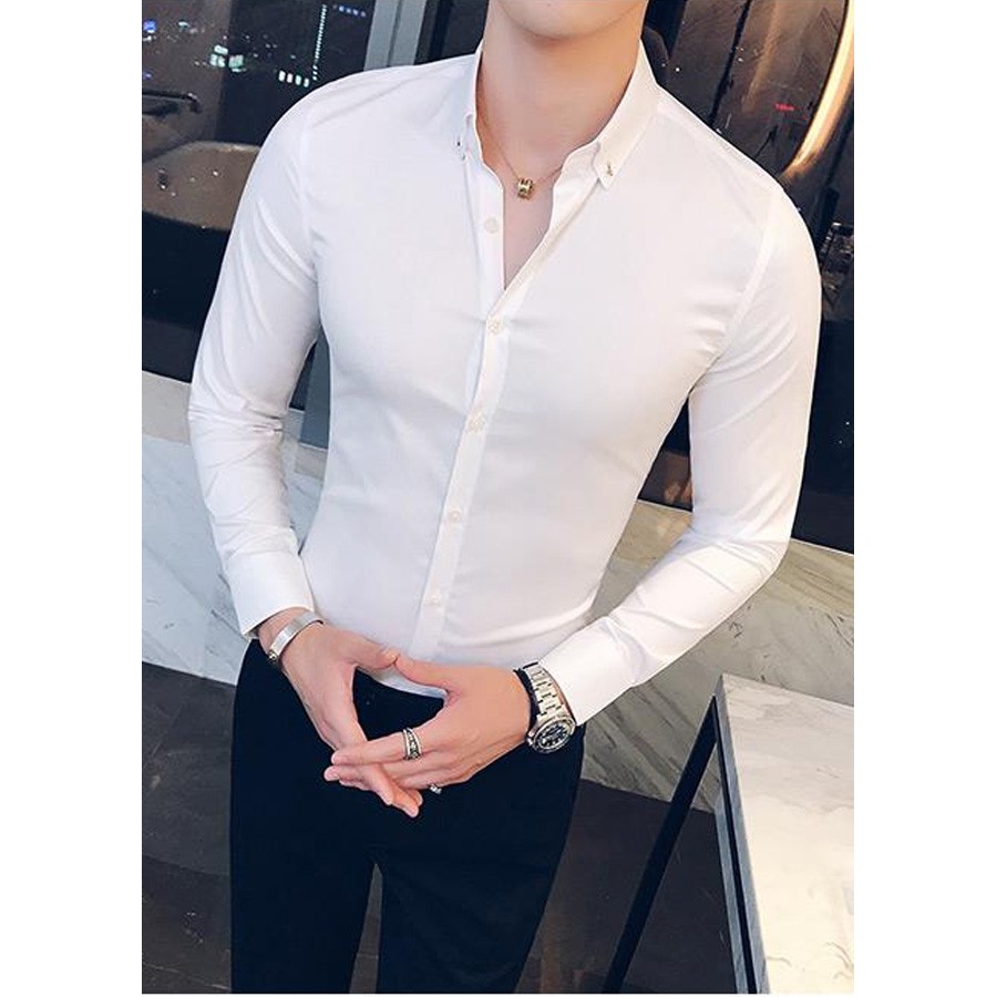 Áo Sơ Mi Nam Dài Tay Đen Trơn Chất Lụa Mịn Dáng Vừa Thoáng Mát Thông Hơi