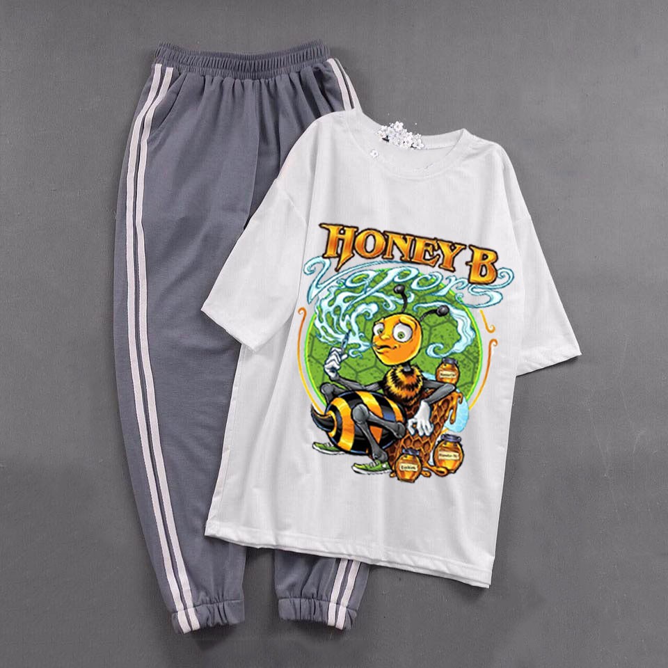 Sét Bộ Đồ Nữ Xinh Cute Mặc Đi Chơi Mùa Hè Đẹp Giá Rẻ, Áo Cotton In 3D Chú Ong Honey B Kèm Quần Phong Cách