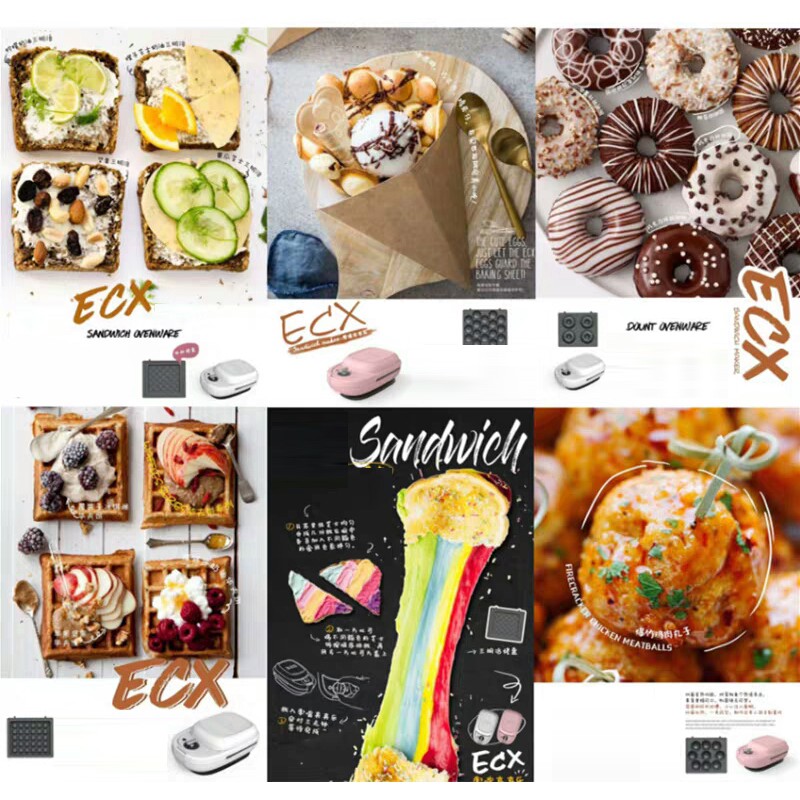 [ORDER] MÁY NƯỚNG BÁNH ĐA NĂNG ECX ĐỦ 5 LOẠI KHUÔN LÀM BÁNH WAFFLE BÁNH TRỨNG GÀ NON, BÁNH DONUT, BÁNH SANDWICH