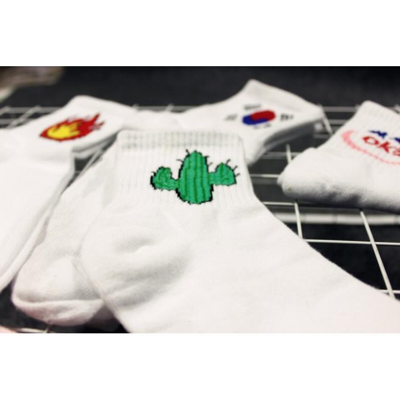 Tất cổ cao Màu trơn In hình hoạt hình Dễ thương Cute Tất gân cao cổ trơn Chất Cotton