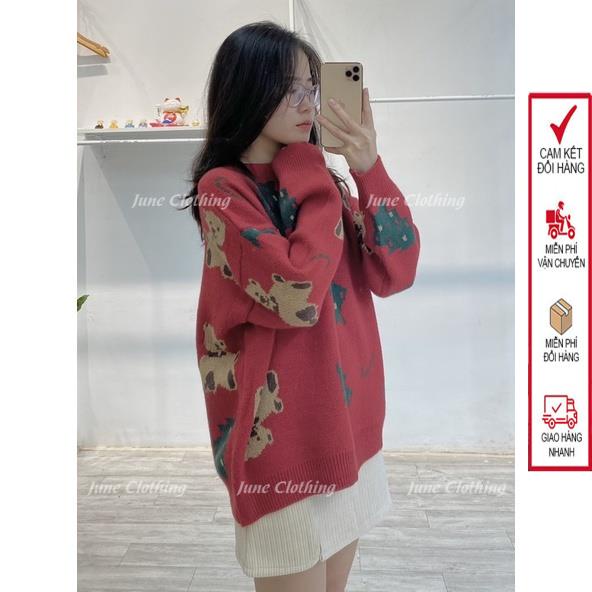 Áo len nữ J886 họa tiết cây thông noel con gấu len mềm mịn siêu xinh | BigBuy360 - bigbuy360.vn