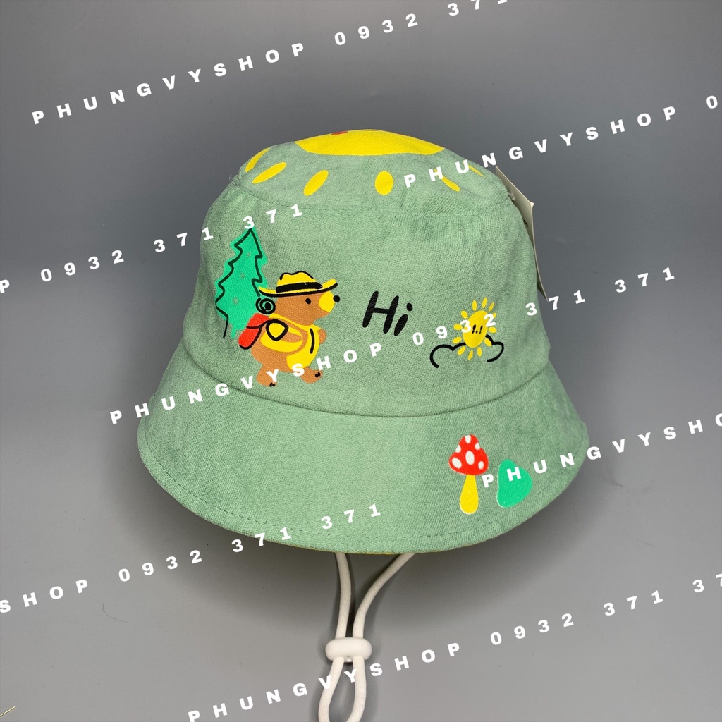 Bé 2.5-6 Tuổi/ VĐ 52cm_Mũ bucket tai bèo trai gái BO TRUNG IN BẠN GẤU ĐI CÂU CÁ CẮM TRẠI- Nón vành