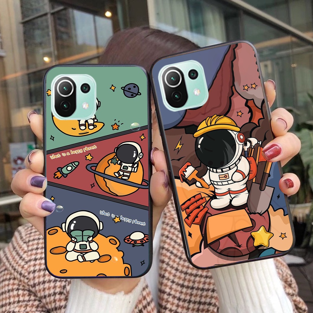 Ốp lưng ép kính Xiaomi mi 11 in hình phi hành gia vũ trụ siêu dễ thương giá rẻ