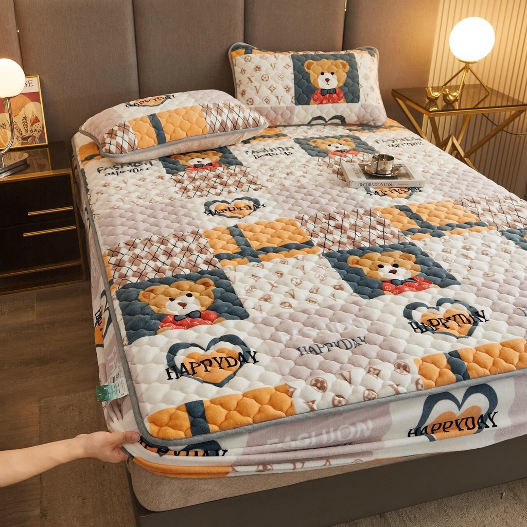 Bộ ga gối nỉ tuyết sữa trần bọc chun phong cách Hàn Quốc mềm mịn, Thảm nỉ nhung tuyết bọc đệm đủ kích thước mẫu mới 2022