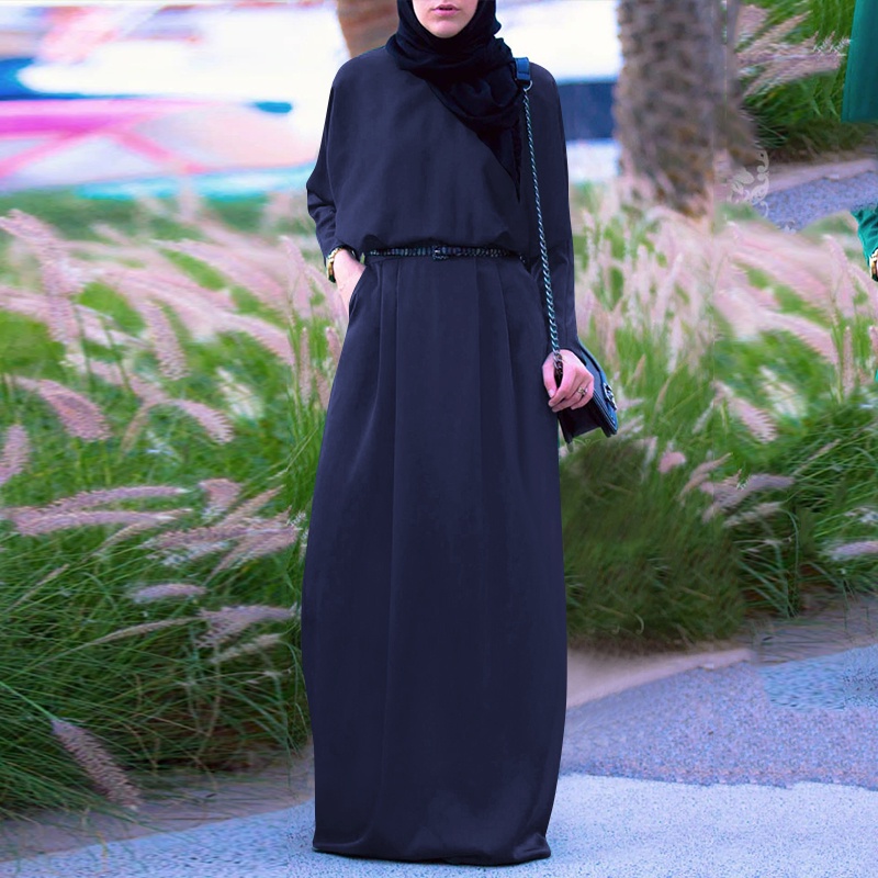 Đầm Nữ Tay Ngắn Cổ Tròn Màu Trơn Thời Trang ZANZEA