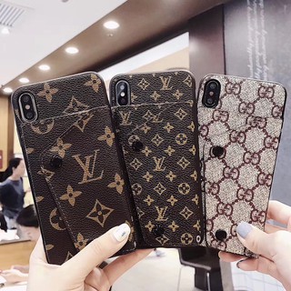 Ốp điện thoại da có ngăn đựng thẻ họa tiết Gucci LV cho Samsung Note20 9 S20 10 Note8 S9 S8