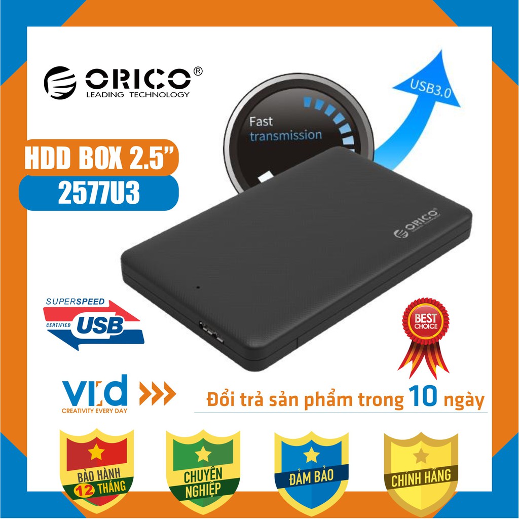 [CHÍNH HÃNG]Box ổ cứng 2.5'' Orico 2577U3 Sata 3.0 - Dùng cho HDD, SSD - SP Chính hãng bảo hành 12 tháng!