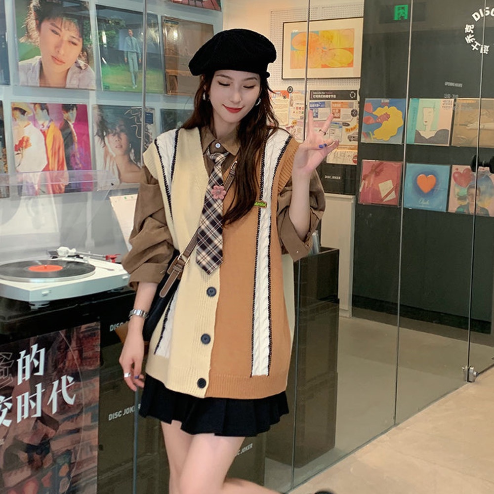 Áo Dệt Kim Sát Nách Dáng Rộng Màu Sắc Phong Cách Hàn Quốc Dành Cho Nữ