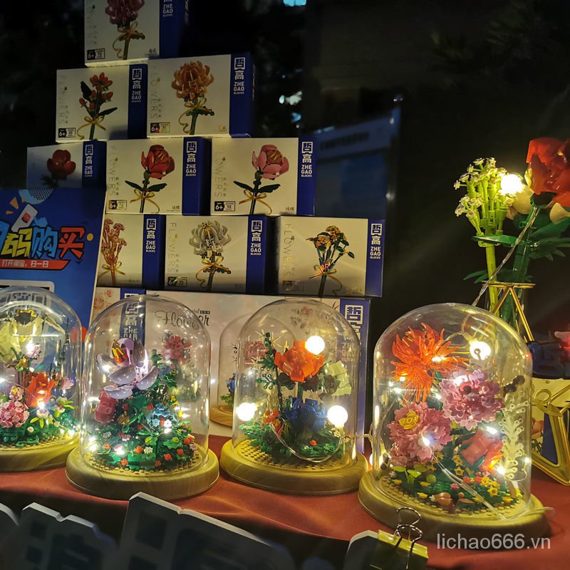 Đồ chơi lắp ráp hình bó hoa hồng đầy sao mảnh ghép nhỏ dùng làm quà tặng trang trí dành cho bé gái