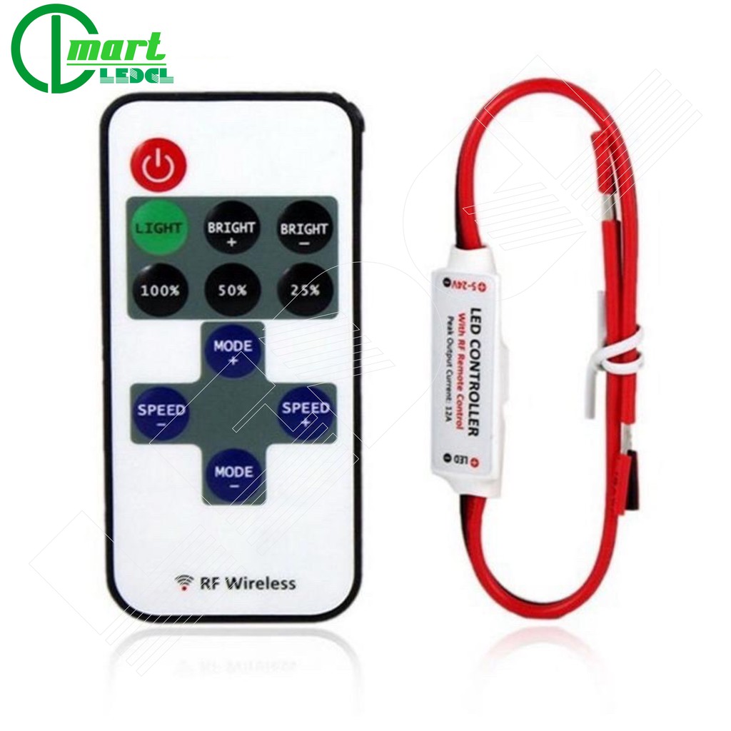 Bộ Dimmer điều khiển đèn led không dây 5-24v 12A (remote RF)