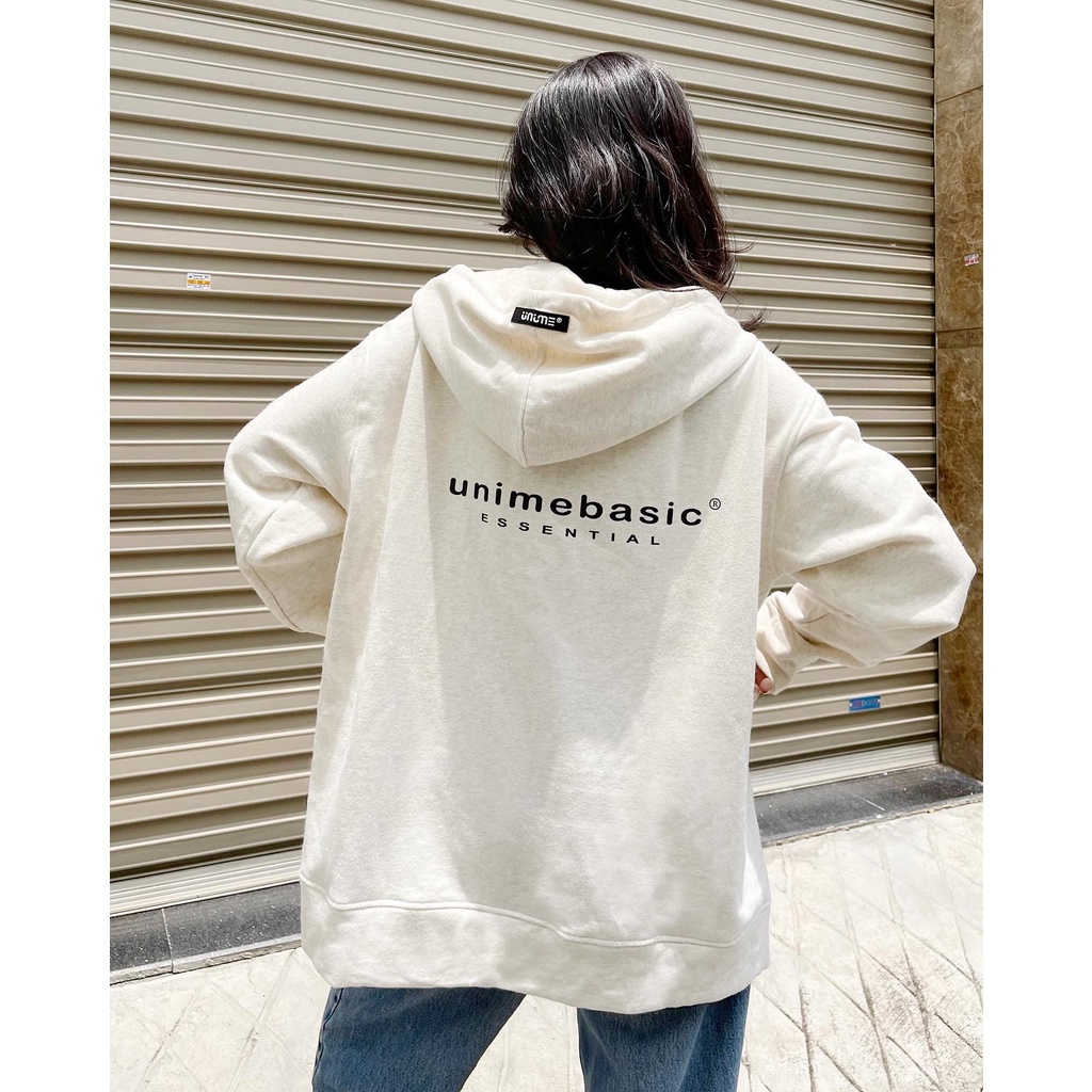 ÁO KHOÁC NAM/NỮ HOODIE ZIP UNIME BASIC ESSENTIAL - XÁM KEM