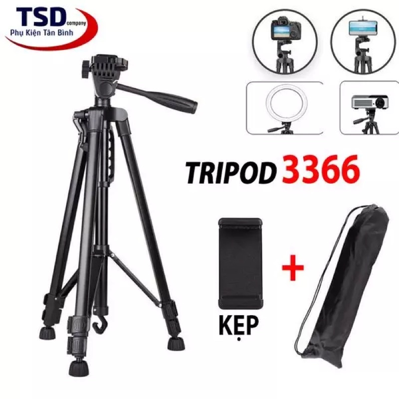 Gậy Tripod 3 Chân 3366 Cho Máy Ảnh, Điện Thoại Chiều Cao Tối Đa 1m50