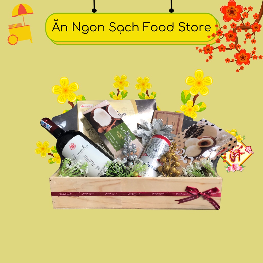 Giỏ quà tết 2022 cao cấp, Hộp quà tết sang trọng làm quà biếu tết ý nghĩa sét 6 món cùng đón xuân 2022