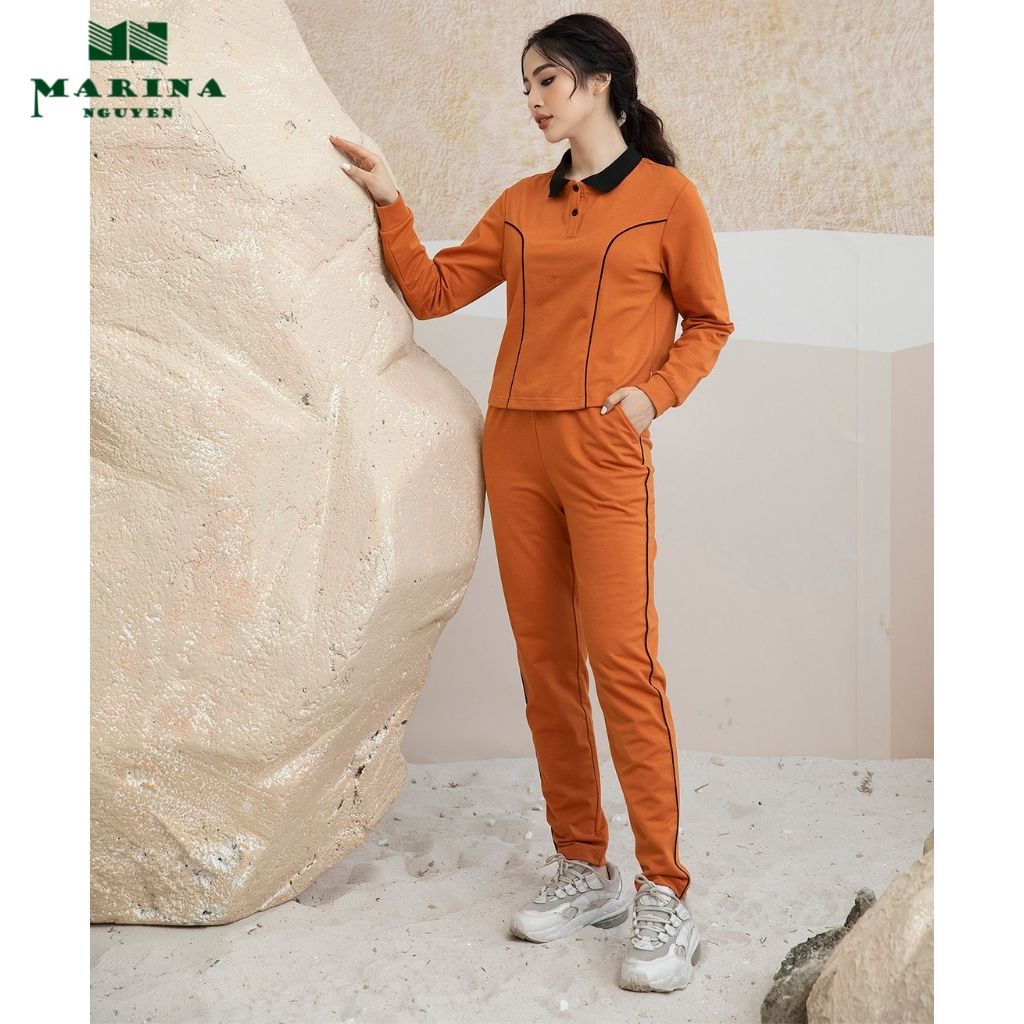 Bộ Đồ Thu Đông Nữ Có Cổ Bẻ MARINA NGUYỄN Chất Vải Nhập Khẩu Từ Thổ Nhĩ Kỳ Cao Cấp Đàn Hồi Tốt, Mềm Nhẹ, Giữ Nhiệt 821078