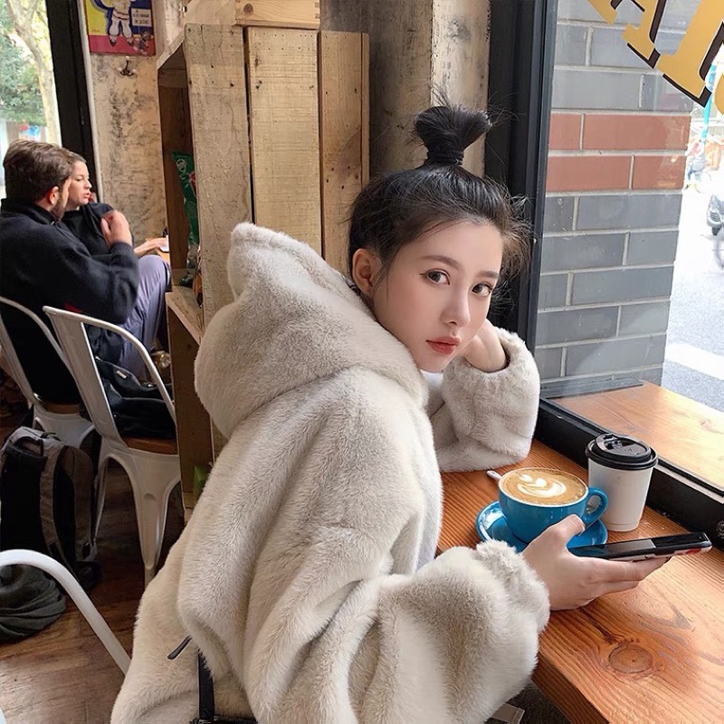 ANU500 - ÁO HOODIE LÔNG CỪU KÈM MŨ TÚI BỤNG NỮ | BigBuy360 - bigbuy360.vn