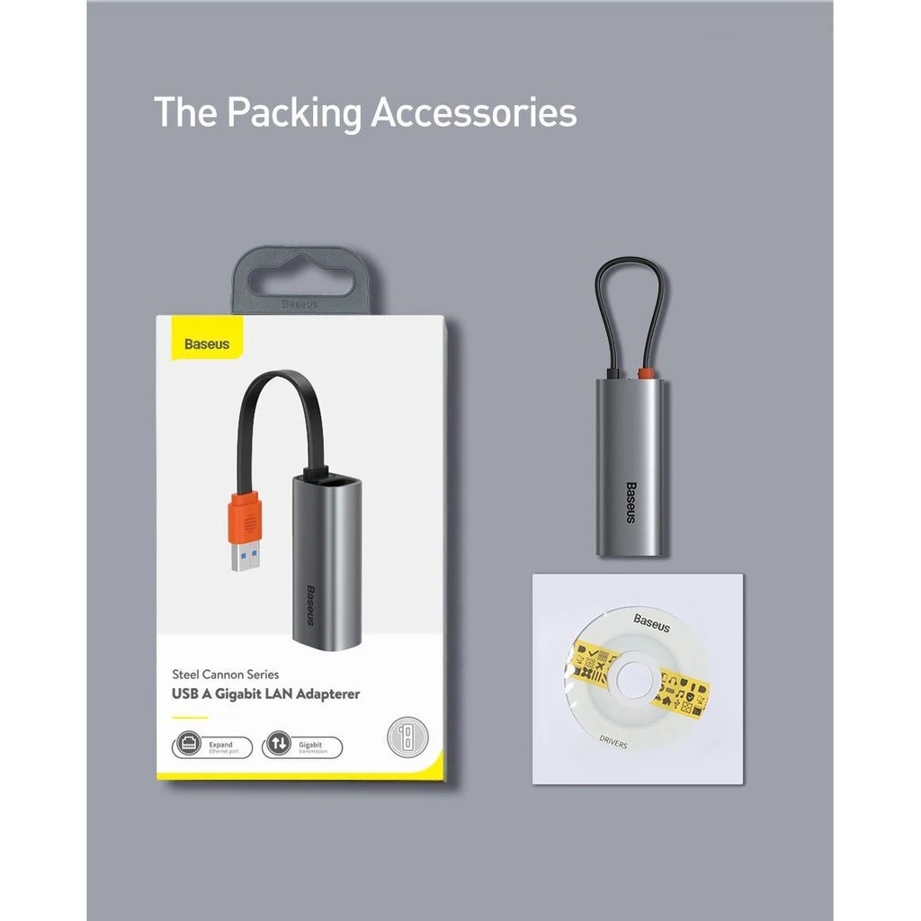 Đầu chuyển cổng USB Type A/Type C sang cổng mạng LAN chính hãng BASEUS | BigBuy360 - bigbuy360.vn