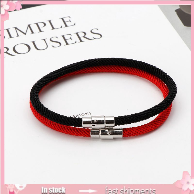 Vòng tay bện dây may mắn màu đỏ/ đen có khóa nam châm