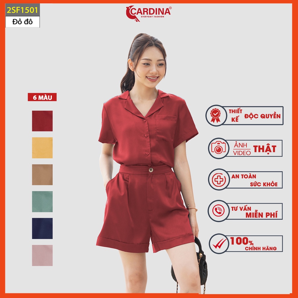 Đồ bộ Pijama nữ CARDINA chất lụa Satin Ngọc Trai Nhật cao cấp áo cộc tay quần đùi mềm mại 2SF15