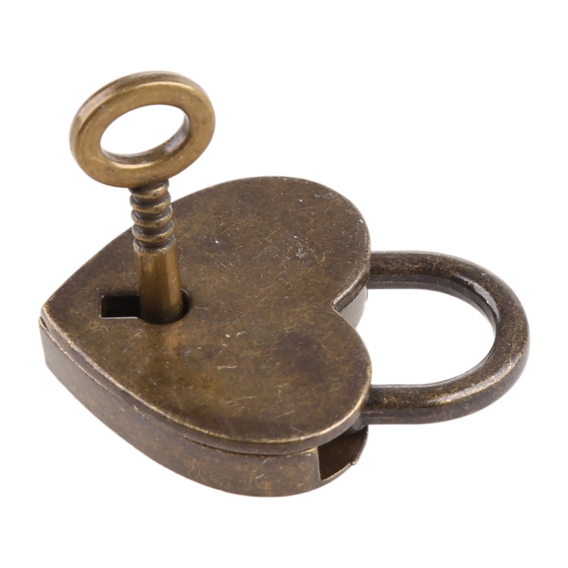 Ổ Khóa Mini Bằng Đồng Hình Trái Tim Kèm Chìa Khóa Phong Cách Vintage