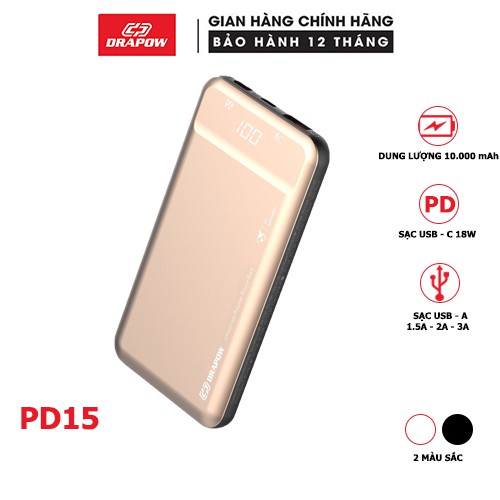 Sạc dự phòng PD Drapow  PD15 18W 10000 mAh