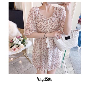 Váy hoa nhí buộc nơ ( ảnh thật)