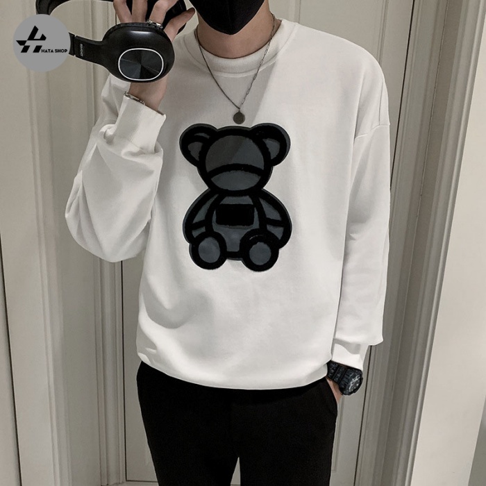 Áo thu đông nam tay dài, Áo nỉ nam mịn đẹp giữ nhiệt cá tính in Gấu Xám mã NZ611