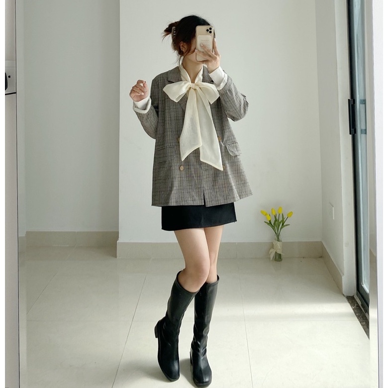 Khoác kẻ Blazer thiết kế by TeamLu 2 lớp