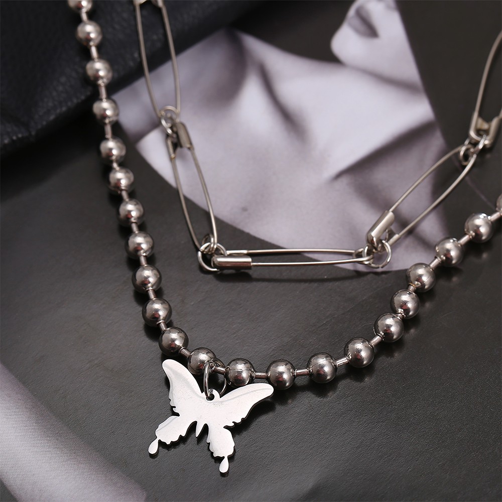 Dây Chuyền Mạ Bạc Nhiều Lớp Mặt Hình Bướm Thời Trang Cho Nữ
