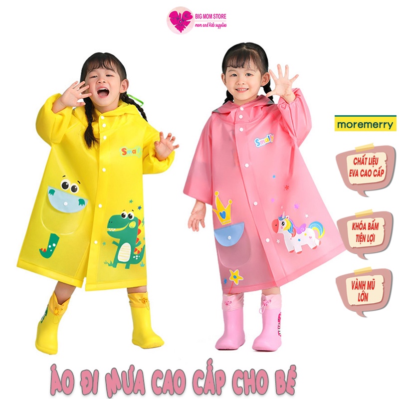 Áo mưa trẻ em cao cấp thương hiệu Smally, chất liệu EVA chống thấm nước, họa tiết hình thú dễ thương cho bé cao 90-145cm