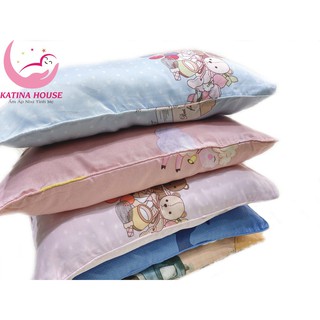 Gối cho bé sơ sinh 0 -10 tuổi vải Tencel gòn lông vũ nhân tạo, siêu mềm mát, êm,  hoạt tiết dễ thương