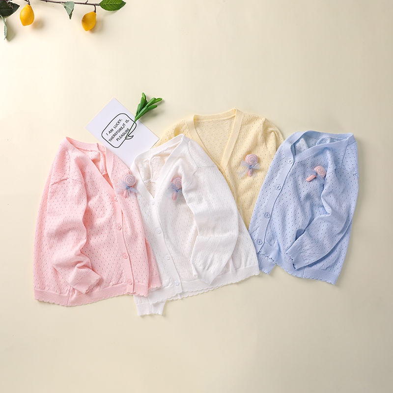 Áo Khoác Cardigan Dệt Kim Mỏng Chống Nắng Thời Trang Xuân Hè Cho Bé Gái