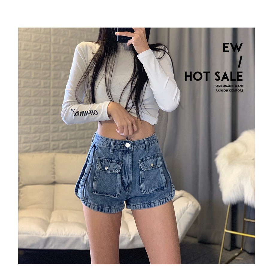 Quần đùi jean lưng cao phong cách Hàn Quốc thời trang dành cho nữ 921