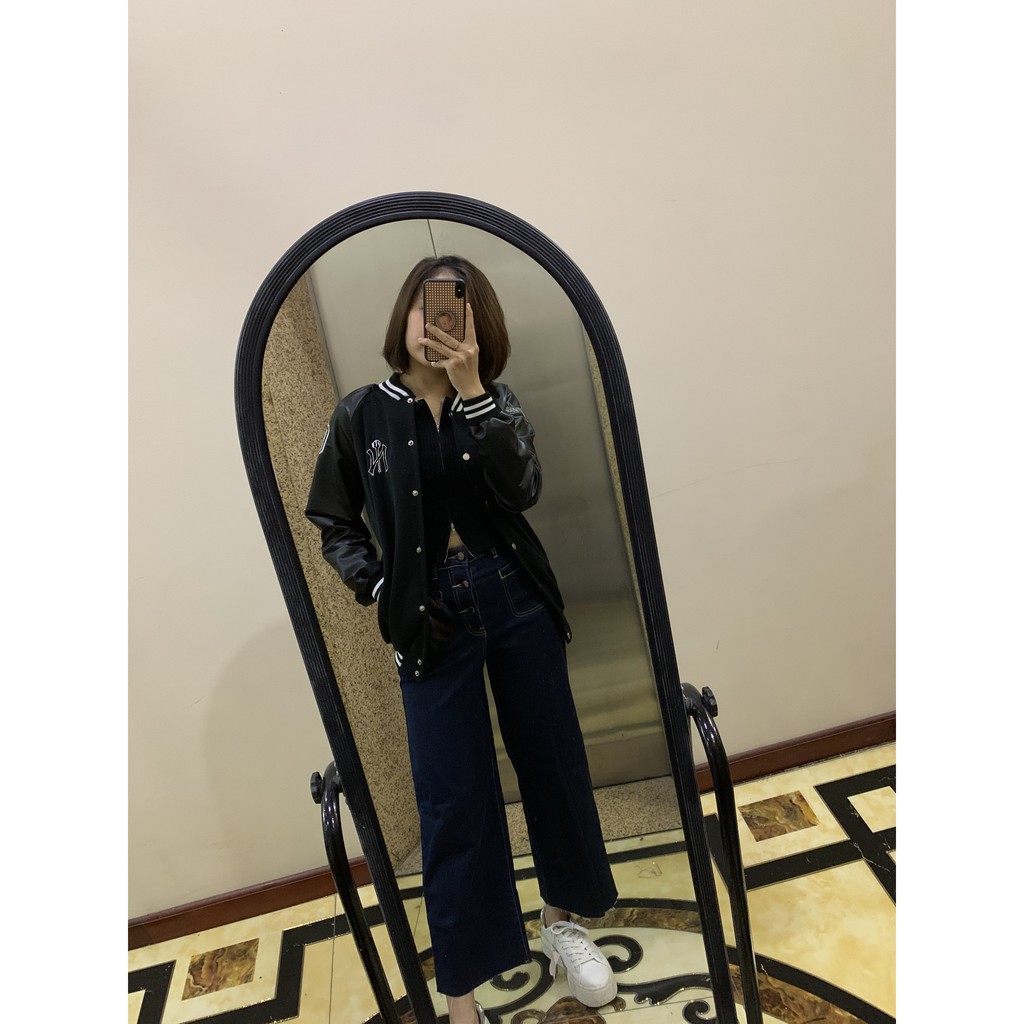 áo khoác bomber chất dạ mỏng pha tay da 1 màu đen thương hiệu T-Linh kèm ảnh thật | BigBuy360 - bigbuy360.vn