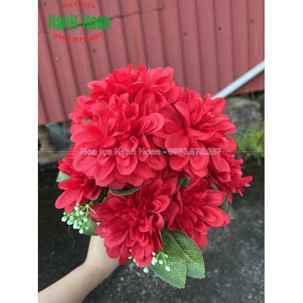 Chùm hoa thược dược 9 bông cao cấp bông 10cm- Hoa giả trang trí