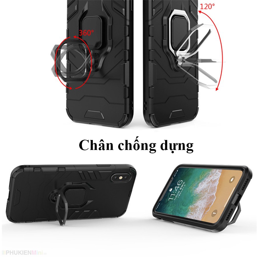 Ốp lưng iron man chống sốc viền dẻo kèm ring chân chống xoay 360 độ, lưng hít từ tính gắn xe hơi, ô tô iPhone X/XS 5.8