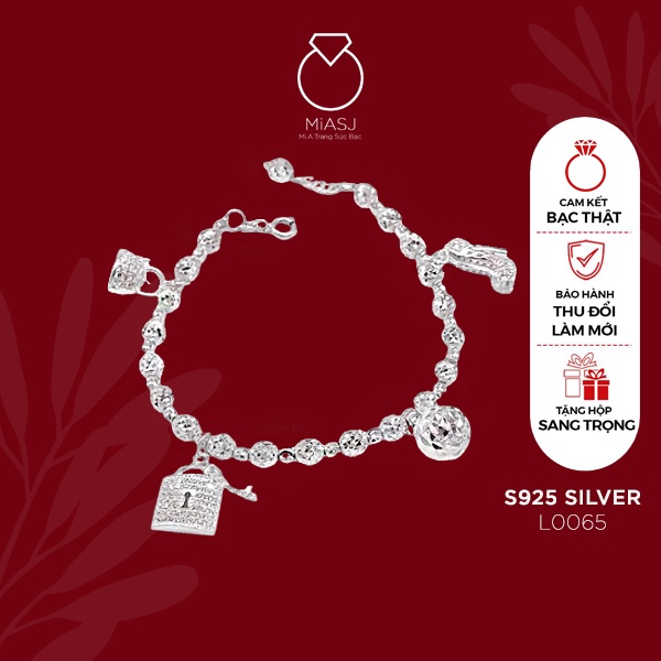 Lắc tay lắc bi nữ Bạc Ý S950 MiASJ kèm phụ kiện charm dễ thương L0065