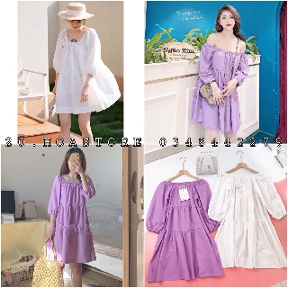 ĐẦM TRỄ VAI 3 TẦNG TAY BỒNG TRẮNG TÍM - VÁY CỔ VUÔNG BABYDOLL MẶC NHIỀU KIỂU MÀU TÍM TRẮNG HOT