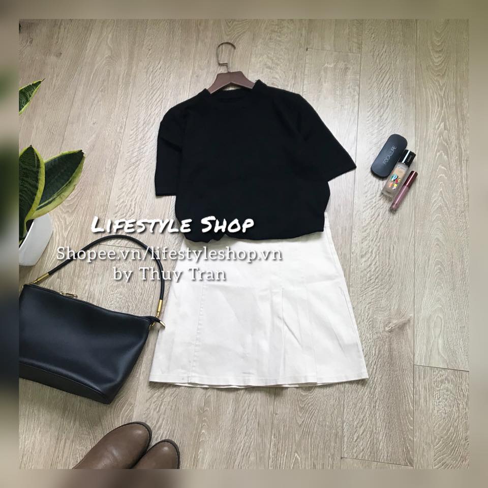 Áo len nữ Thu Đông mỏng mềm dáng suông lửng cổ tròn cộc tay | BigBuy360 - bigbuy360.vn