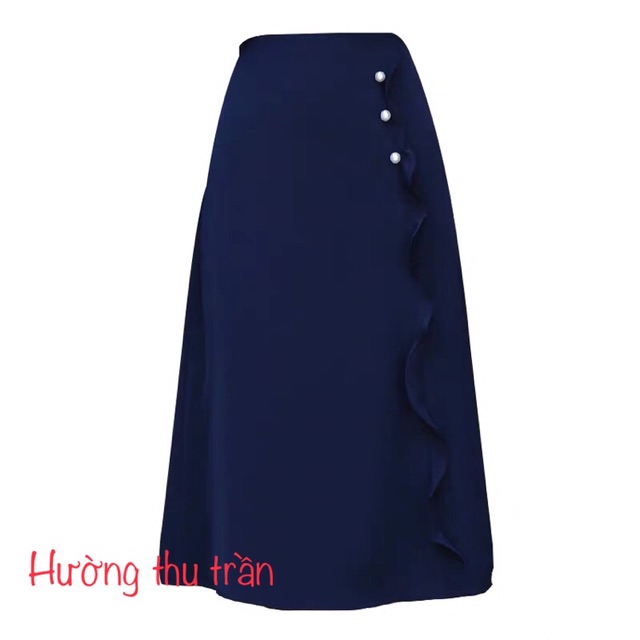 Chân váy midi dáng dài phối bèo trẻ trung