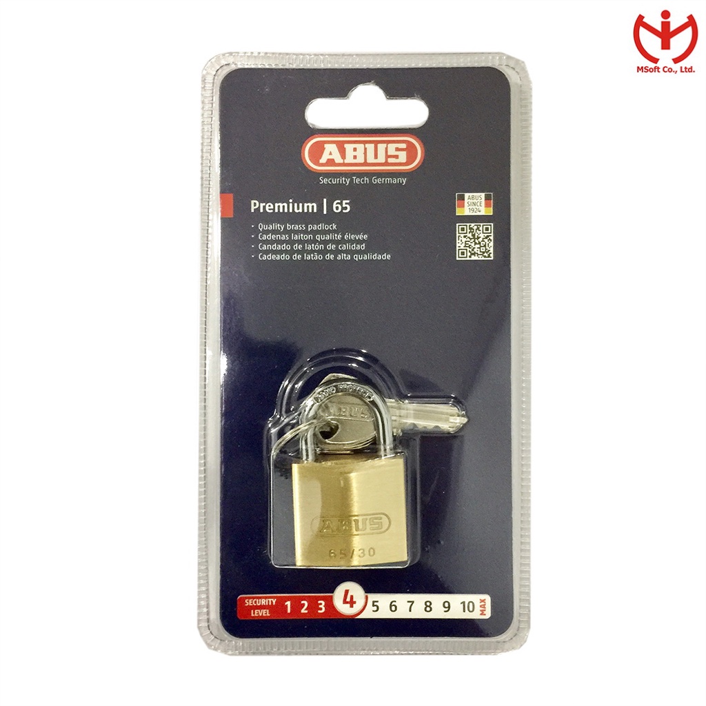 [Hỏa tốc HCM] Ổ khóa ABUS 65/30 thân đồng rộng 30mm 3 chìa răng cưa dùng khóa tủ cá nhân - MSOFT