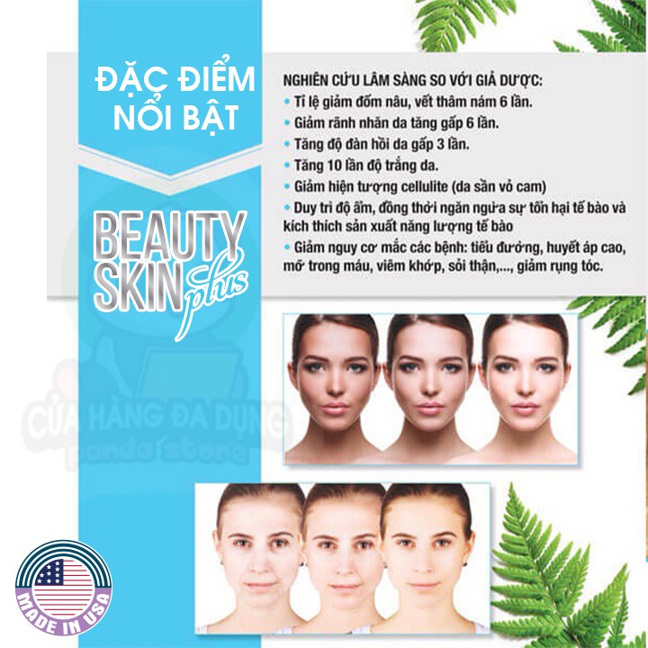 Viên uống trắng da chống nắng Beauty Skin Plus USA bổ sung Glutathione giúp đẹp da giảm nám mờ thâm sạm do nội tiết | Thế Giới Skin Care