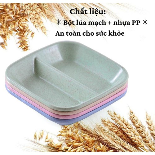Đĩa gia vị  Đĩa chấm đựng gia vị nước chấm 2 ngăn giá rẻ lúa mạch an toàn cho sức khỏe (giao màu ngẫu nhiên)