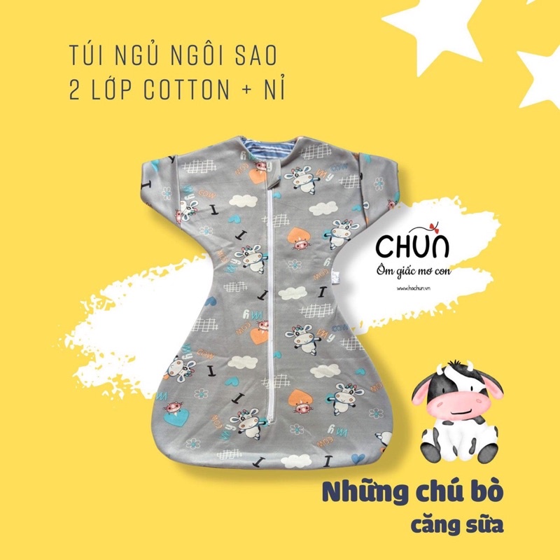 Túi ngủ ngôi sao hoạ tiết chú bò