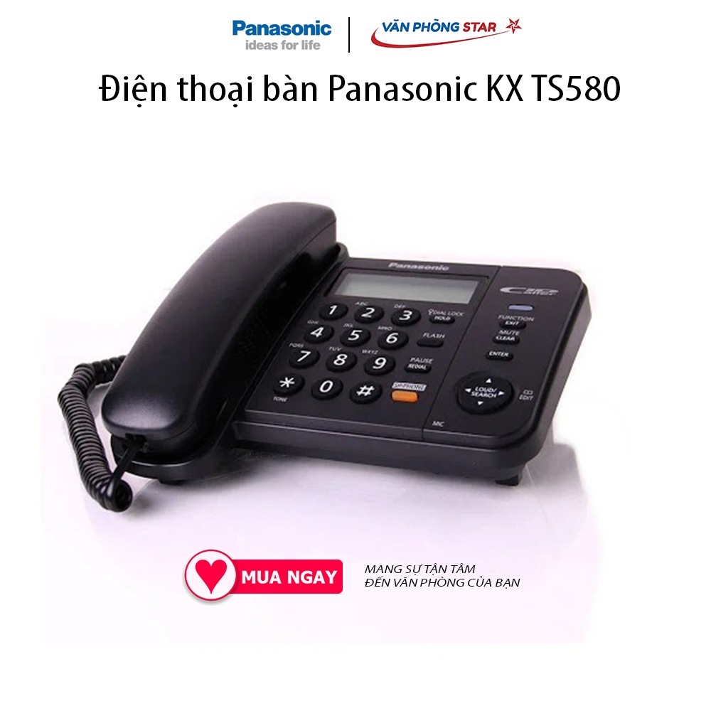 Điện thoại bàn Panasonic KX TS580 Màn hình LCD hiển thị số gọi đến, gọi đi. Nhớ được 50 số gọi đến và 20 số gọi đi