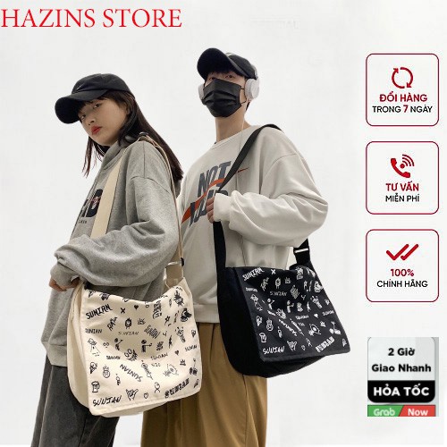 Túi tote vải đeo chéo canvas bag giá rẻ đẹp đi học phong cách ULZZANG nam nữ(ko kèm móc khóa)-Hazis store