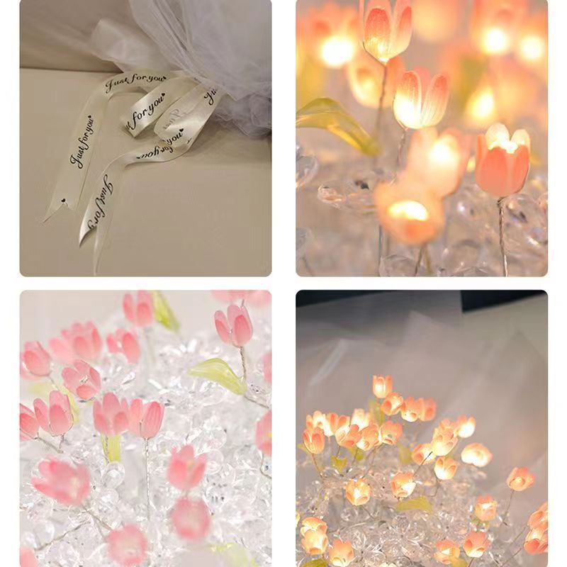 Bó Hoa Tulip Đèn Led Thu Gọn Được Làm Thủ Công Sáng Tạo Nhiều Màu Sắc Trang Trí Nội Thất