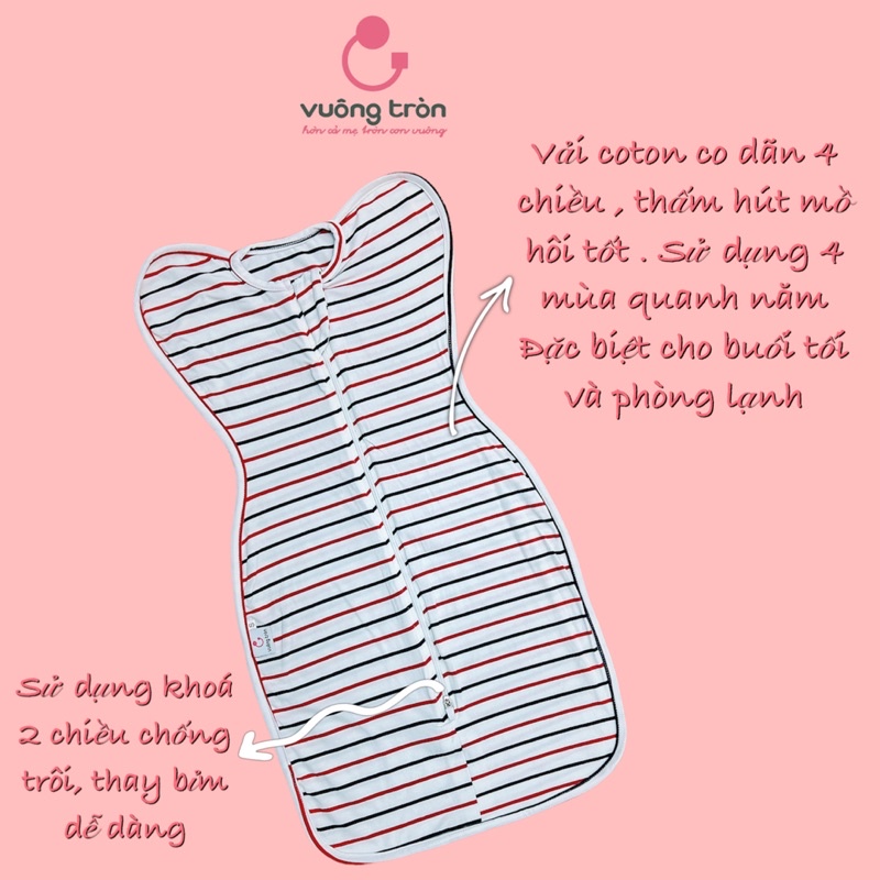 Nhộng chũn cho bé cao cấp Vuông Tròn ủ kén lưới thoáng khí phong cách Hàn Quốc đẹp an toàn cho bé ngủ ngon