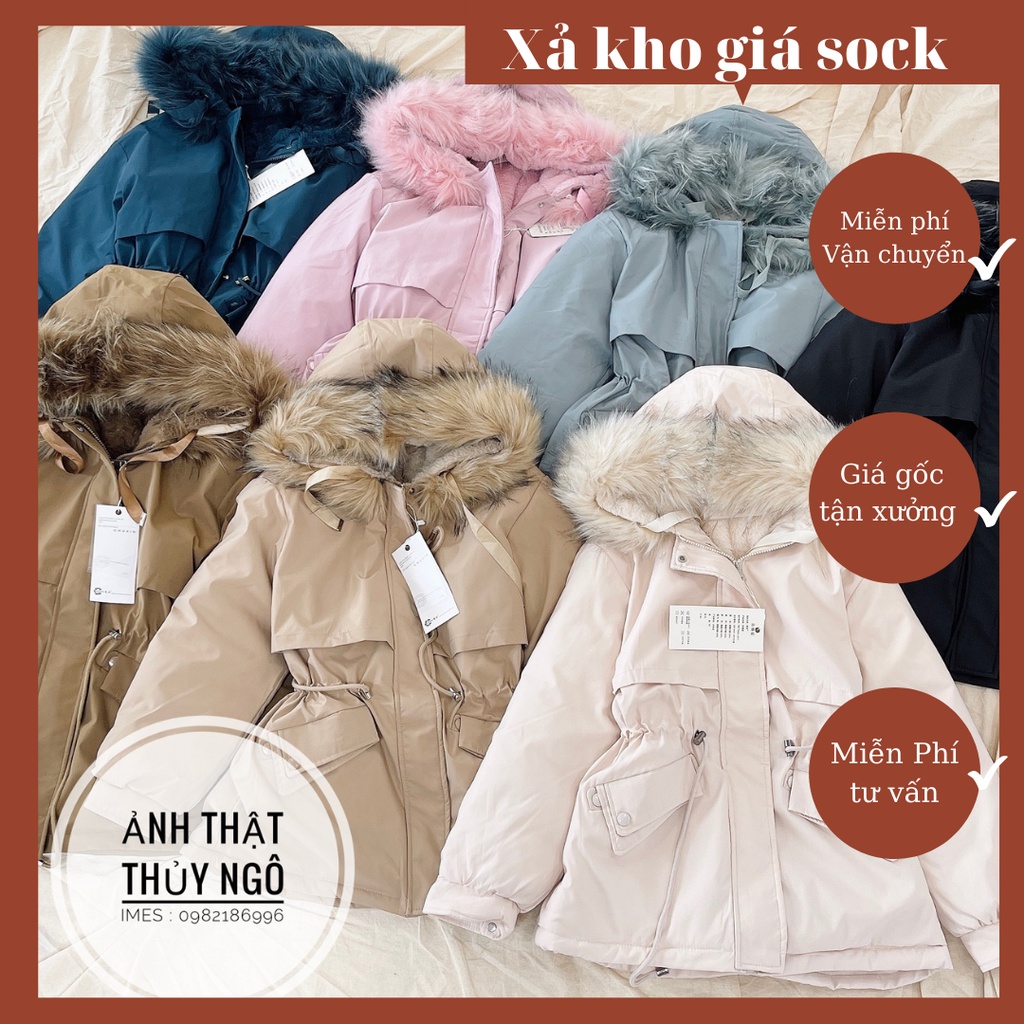 Áo phao nữ Parka phong cách Hàn Quốc lót lông,Áo khoác nữ mùa đông trẻ trung, lông mũ tháo rời IMES SHOP 1475